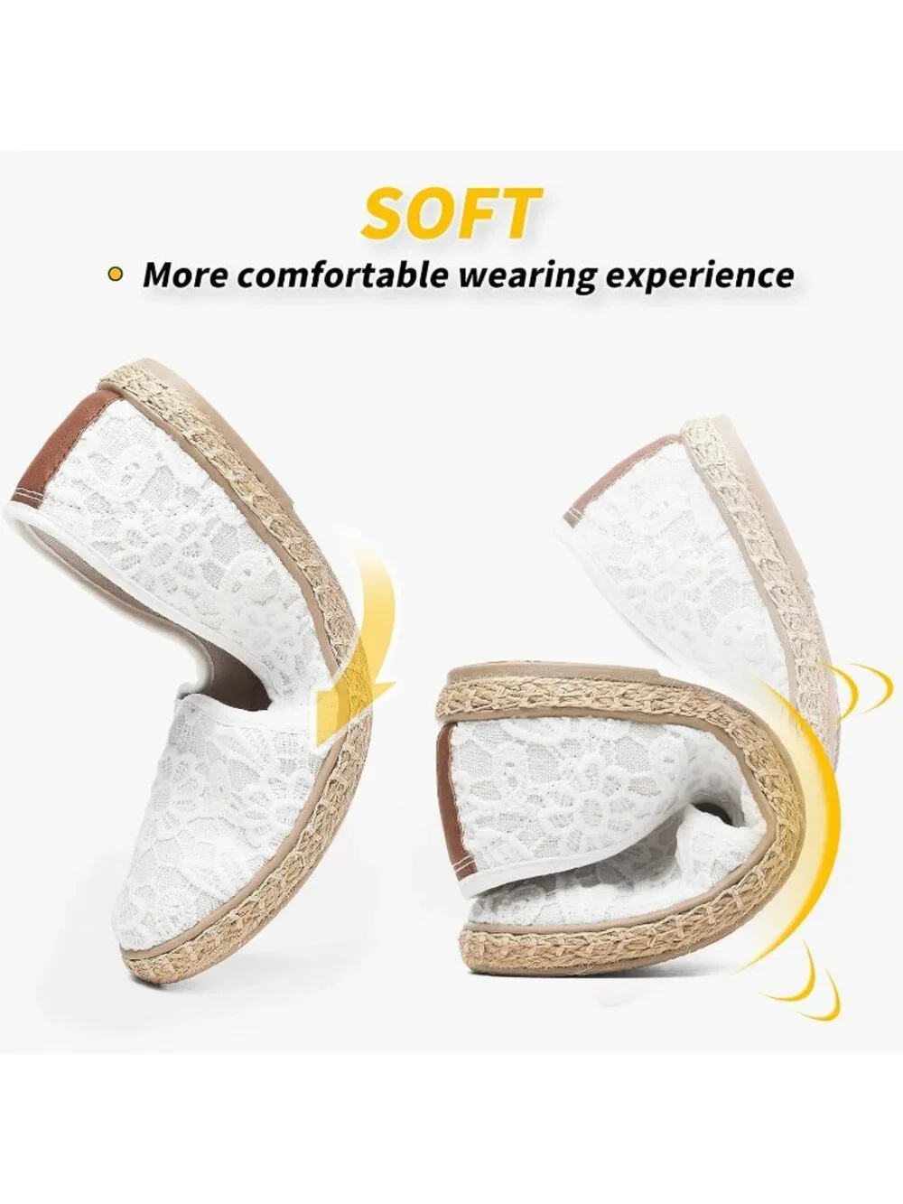 Women's White Rubber Flower Embroidered Comfortable Round Toe Casual Ballet Flat